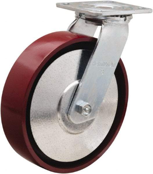 Hamilton - 8" Diam x 2" Wide x 9-1/2" OAH Top Plate Mount Swivel Caster - Cast Iron, 900 Lb Capacity, Sealed Precision Ball Bearing, 4 x 4-1/2" Plate - All Tool & Supply