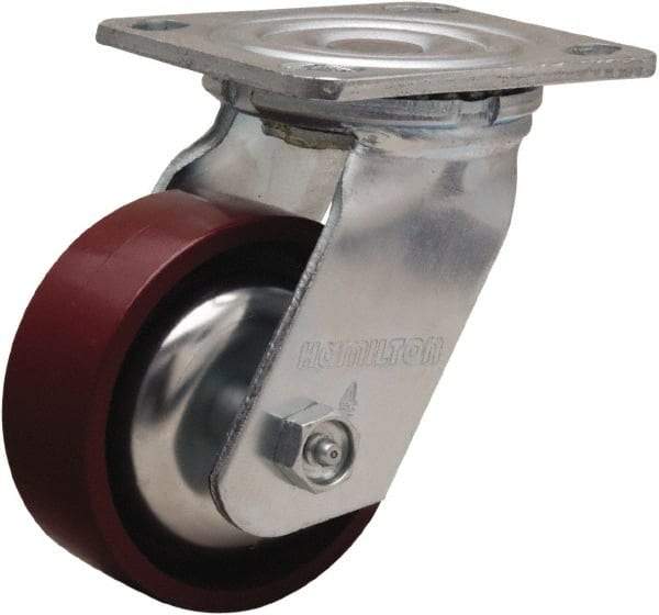 Hamilton - 4" Diam x 1-1/2" Wide x 5-5/8" OAH Top Plate Mount Swivel Caster - Cast Iron, 550 Lb Capacity, Straight Roller Bearing, 4 x 4-1/2" Plate - All Tool & Supply