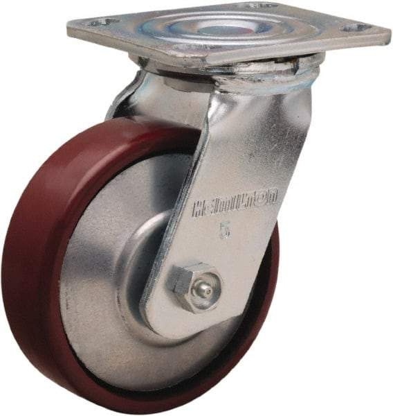 Hamilton - 5" Diam x 1-1/2" Wide x 6-1/2" OAH Top Plate Mount Swivel Caster - Cast Iron, 750 Lb Capacity, Straight Roller Bearing, 4 x 4-1/2" Plate - All Tool & Supply