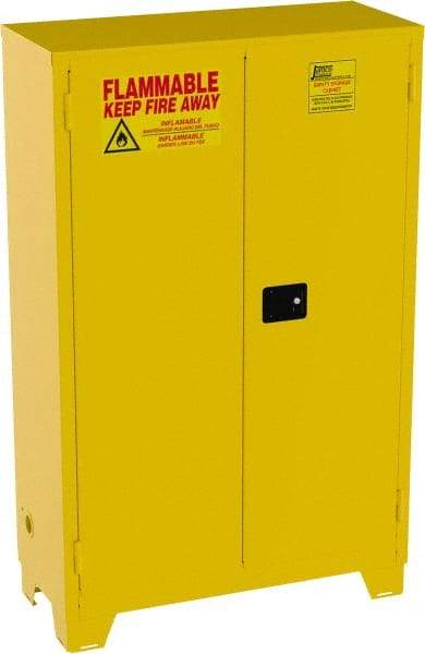 Jamco - 2 Door, 2 Shelf, Yellow Steel Double Wall Safety Cabinet for Flammable and Combustible Liquids - 70" High x 18" Wide x 43" Deep, Self Closing Door, 3 Point Key Lock, 45 Gal Capacity - All Tool & Supply