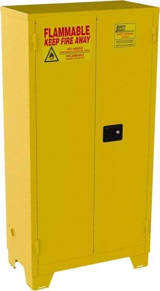 Jamco - 2 Door, 3 Shelf, Yellow Steel Double Wall Safety Cabinet for Flammable and Combustible Liquids - 70" High x 18" Wide x 34" Deep, Manual Closing Door, 3 Point Key Lock, 44 Gal Capacity - All Tool & Supply