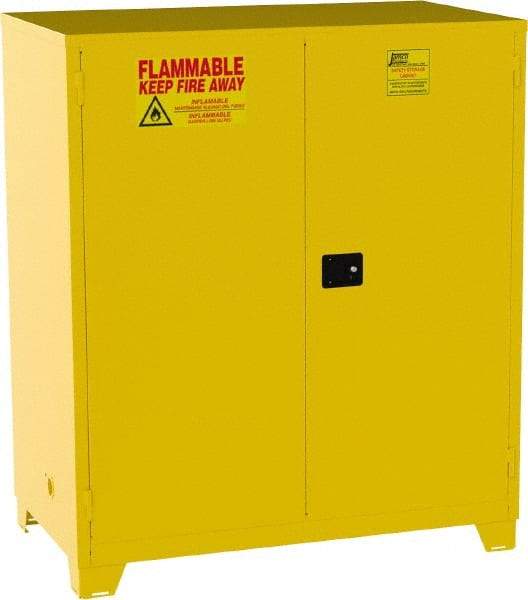 Jamco - 2 Door, 2 Shelf, Yellow Steel Double Wall Safety Cabinet for Flammable and Combustible Liquids - 70" High x 34" Wide x 59" Deep, Manual Closing Door, 3 Point Key Lock, 120 Gal Capacity - All Tool & Supply