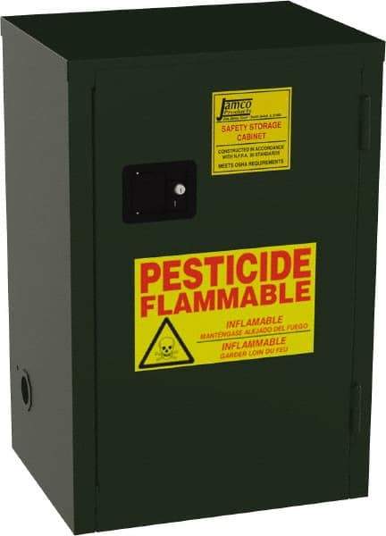 Jamco - 1 Door, 1 Shelf, Green Steel Double Wall Safety Cabinet for Flammable and Combustible Liquids - 35" High x 18" Wide x 23" Deep, Manual Closing Door, 3 Point Key Lock, 12 Gal Capacity - All Tool & Supply