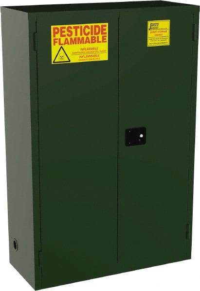 Jamco - 2 Door, 2 Shelf, Green Steel Double Wall Safety Cabinet for Flammable and Combustible Liquids - 44" High x 18" Wide x 43" Deep, Self Closing Door, 3 Point Key Lock, 45 Gal Capacity - All Tool & Supply