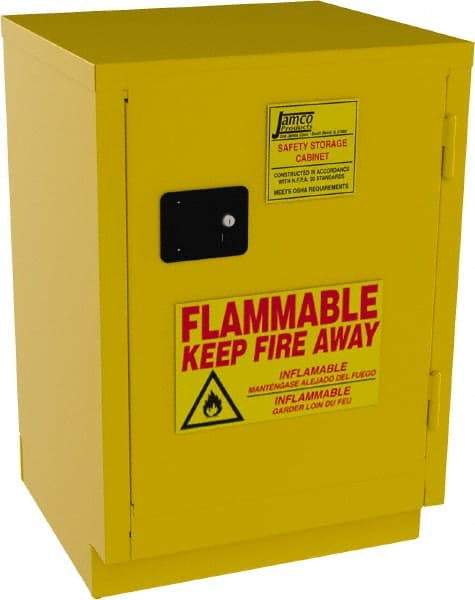 Jamco - 1 Door, 1 Shelf, Yellow Steel Double Wall Safety Cabinet for Flammable and Combustible Liquids - 35" High x 22" Wide x 24" Deep, Manual Closing Door, 3 Point Key Lock, 12 Gal Capacity - All Tool & Supply