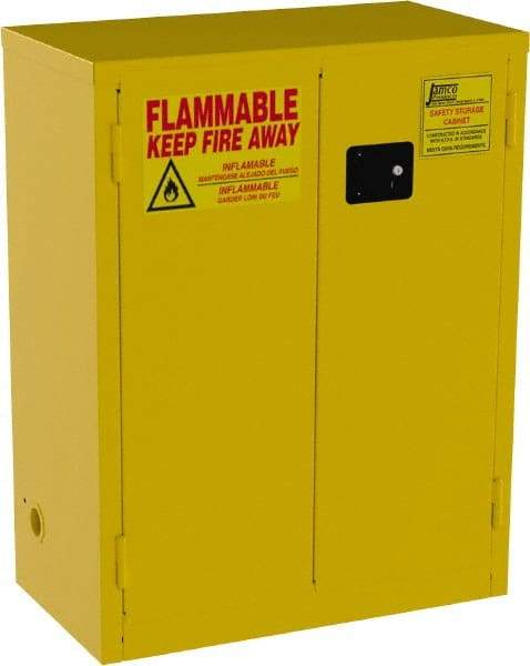 Jamco - 2 Door, 2 Shelf, Yellow Steel Double Wall Safety Cabinet for Flammable and Combustible Liquids - 44" High x 18" Wide x 34" Deep, Self Closing Door, 3 Point Key Lock, 28 Gal Capacity - All Tool & Supply