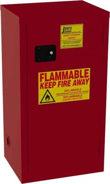 Jamco - 1 Door, 3 Shelf, Red Steel Double Wall Safety Cabinet for Flammable and Combustible Liquids - 35" High x 18" Wide x 23" Deep, Self Closing Door, 3 Point Key Lock, 24 Gal Capacity - All Tool & Supply