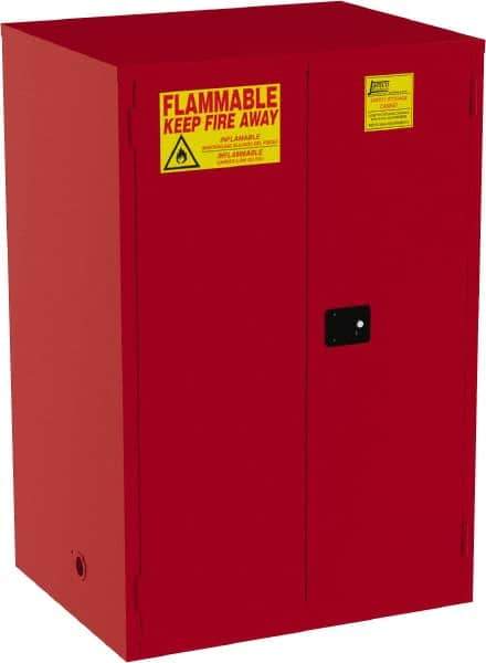 Jamco - 2 Door, 5 Shelf, Red Steel Double Wall Safety Cabinet for Flammable and Combustible Liquids - 65" High x 34" Wide x 43" Deep, Self Closing Door, 3 Point Key Lock, 120 Gal Capacity - All Tool & Supply