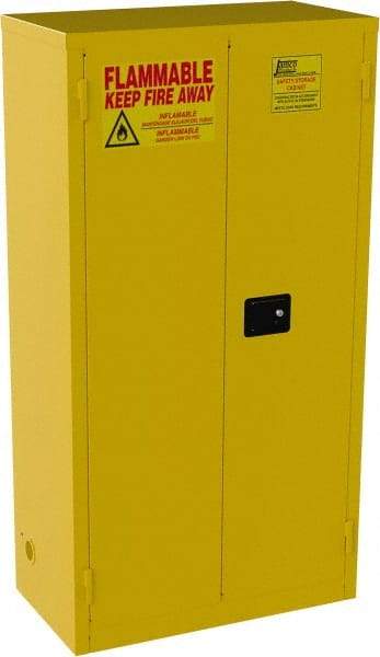 Jamco - 2 Door, 3 Shelf, Yellow Steel Double Wall Safety Cabinet for Flammable and Combustible Liquids - 65" High x 18" Wide x 34" Deep, Manual Closing Door, 3 Point Key Lock, 44 Gal Capacity - All Tool & Supply