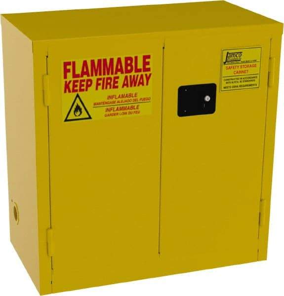 Jamco - 2 Door, 1 Shelf, Yellow Steel Double Wall Safety Cabinet for Flammable and Combustible Liquids - 35" High x 34" Wide x 18" Deep, Manual Closing Door, 3 Point Key Lock, 22 Gal Capacity - All Tool & Supply