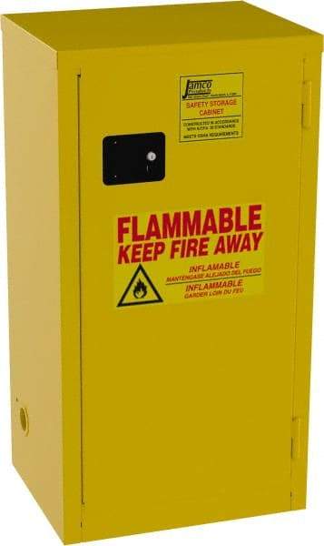 Jamco - 1 Door, 2 Shelf, Yellow Steel Double Wall Safety Cabinet for Flammable and Combustible Liquids - 44" High x 23" Wide x 18" Deep, Self Closing Door, 3 Point Key Lock, 18 Gal Capacity - All Tool & Supply