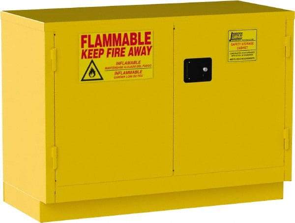 Jamco - 2 Door, 1 Shelf, Yellow Steel Double Wall Safety Cabinet for Flammable and Combustible Liquids - 35" High x 22" Wide x 48" Deep, Self Closing Door, 3 Point Key Lock, 30 Gal Capacity - All Tool & Supply