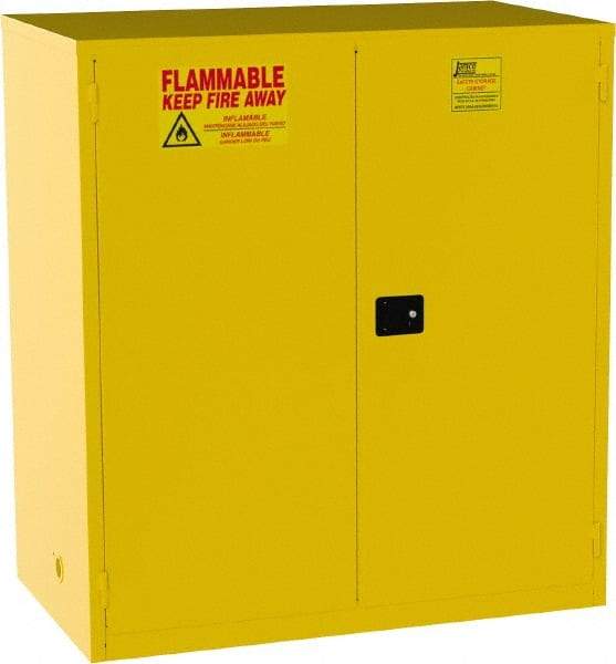 Jamco - 2 Door, 2 Shelf, Yellow Steel Double Wall Safety Cabinet for Flammable and Combustible Liquids - 65" High x 34" Wide x 59" Deep, Manual Closing Door, 3 Point Key Lock, 120 Gal Capacity - All Tool & Supply