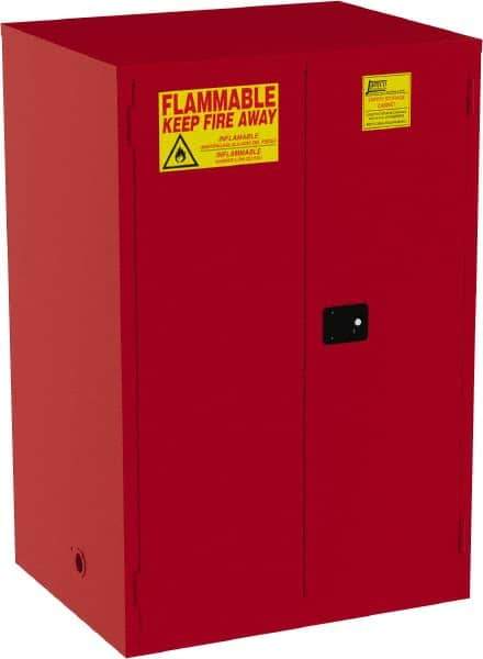 Jamco - 2 Door, 5 Shelf, Red Steel Double Wall Safety Cabinet for Flammable and Combustible Liquids - 65" High x 34" Wide x 43" Deep, Manual Closing Door, 3 Point Key Lock, 120 Gal Capacity - All Tool & Supply