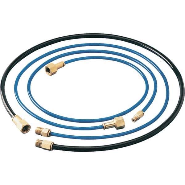 Dynabrade - 1/4" ID x 3/8" OD 3' Long Hose - Female/Male Ends, 90 Working psi, 1/4" Fitting, Black & Blue - All Tool & Supply