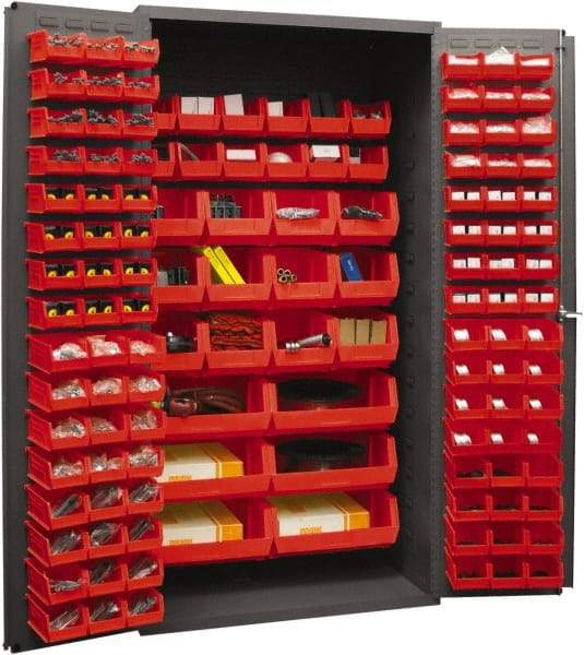 Durham - 126 Bin Storage Cabinet - Steel, 36" Wide x 24" Deep x 72" High, Red - All Tool & Supply