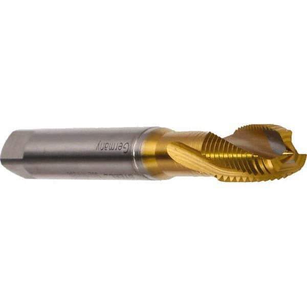 Emuge - M10x1.50 Metric 3 Flute 6H Modified Bottoming Spiral Flute Tap - Cobalt, TiN Finish, 100mm OAL, Right Hand Flute, Right Hand Thread, Series Rekord DF - All Tool & Supply