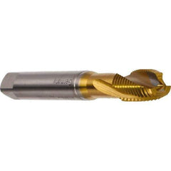 Emuge - M10x1.50 Metric 3 Flute 6H Modified Bottoming Spiral Flute Tap - Cobalt, TiN Finish, 100mm OAL, Right Hand Flute, Right Hand Thread, Series Rekord DF - All Tool & Supply