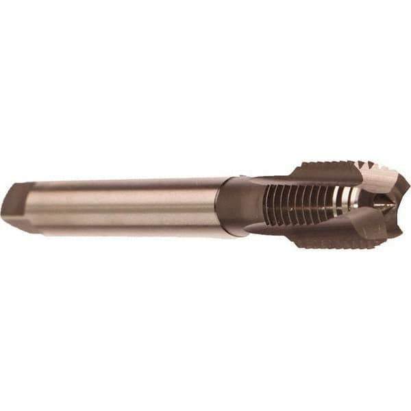 Emuge - 1/2-20 UNF, 3 Flute, Nitride Finish, Cobalt Spiral Point Tap - Modified Bottoming Chamfer, Right Hand Thread, 3-15/16" OAL, 0.866" Thread Length, 0.367" Shank Diam, 3BX Class of Fit, Series Rekord B - Exact Industrial Supply