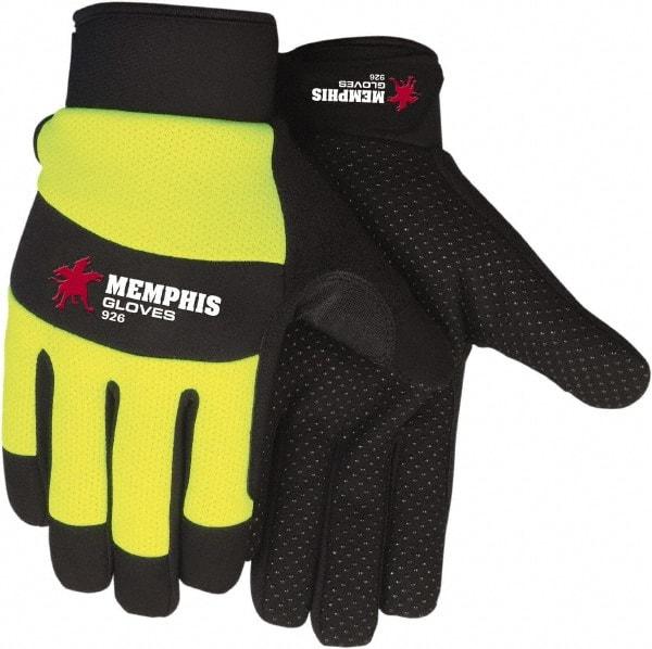 MCR Safety - Size S Leather General Protection Work Gloves - For Work & Driver, Uncoated, Adjustable Closure Cuff, Black/Hi-Vis Lime, Paired - All Tool & Supply