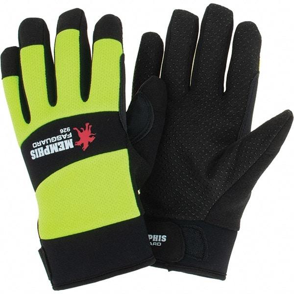 MCR Safety - Size L Leather General Protection Work Gloves - For Work & Driver, Uncoated, Adjustable Closure Cuff, Black/Hi-Vis Lime, Paired - All Tool & Supply