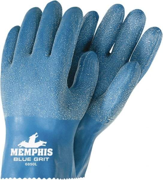 MCR Safety - Size S (7), 10" Long, 13 mil Thick, Supported, Latex Chemical Resistant Gloves - Textured Finish, Interlock Knit Lined, Blue - All Tool & Supply