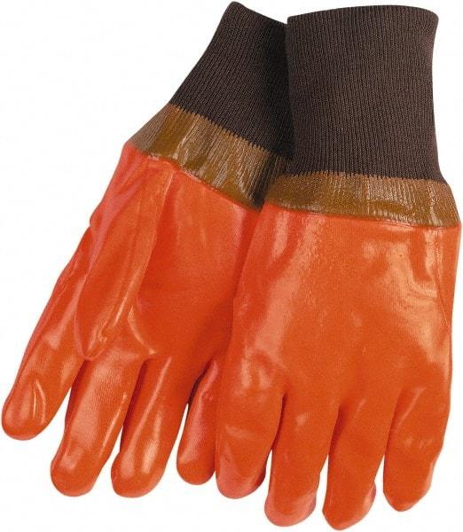 MCR Safety - Size L (9), 11-1/2" Long, 28 mil Thick, Supported, PVC Chemical Resistant Gloves - Smooth Finish, Fleece/Jersey Lined, Orange - All Tool & Supply