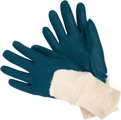 MCR Safety - Size S (7), 11" Long, 28 mil Thick, Supported, Nitrile Chemical Resistant Gloves - Rough Finish, Interlock Knit Lined, Blue - All Tool & Supply