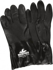 MCR Safety - Size L (9), 12" Long, 28 mil Thick, Supported, PVC Chemical Resistant Gloves - Textured Finish, Knit Lined, Black - All Tool & Supply