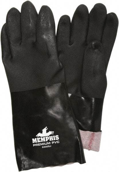 MCR Safety - Size L (9), 14" Long, 28 mil Thick, Supported, PVC Chemical Resistant Gloves - Textured Finish, Jersey Lined, Black - All Tool & Supply