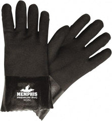 MCR Safety - Size L (9), 12" Long, 28 mil Thick, Supported, PVC Chemical Resistant Gloves - Textured Finish, Jersey Lined, Black - All Tool & Supply