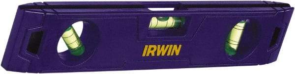 Irwin - Magnetic 9" Long 3 Vial Torpedo Level - ABS Plastic, Blue, 1 45°, 1 Level & 1 Plumb Vials - All Tool & Supply