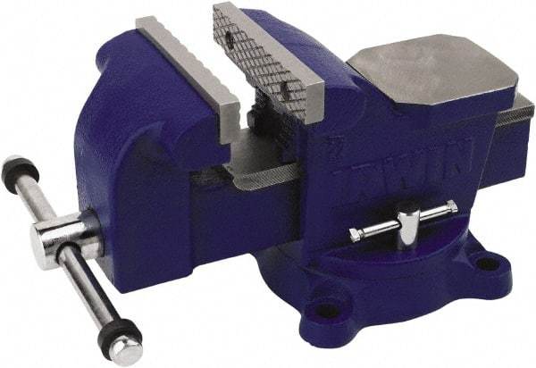 Irwin - 4" Jaw Width, 3" Opening Capacity, 2-13/64" Throat Depth, Steel Swivel Bench Vise - Bolt Down Base Attachment, Anvil - All Tool & Supply