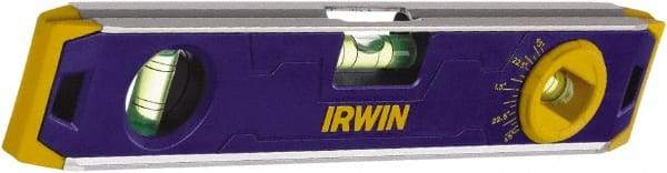 Irwin - Magnetic 9" Long 3 Vial Torpedo Level - Aluminum, Blue, 1 Level, 1 Plumb & 1 Vari-Pitch Vials - All Tool & Supply