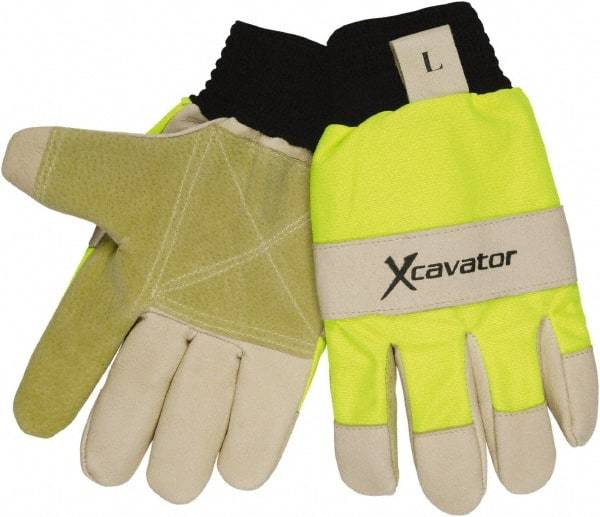 MCR Safety - Size L General Protection Work Gloves - For Work & Driver, Uncoated, Knit Wrist Cuff, Black/Hi-Vis Lime, Paired - All Tool & Supply