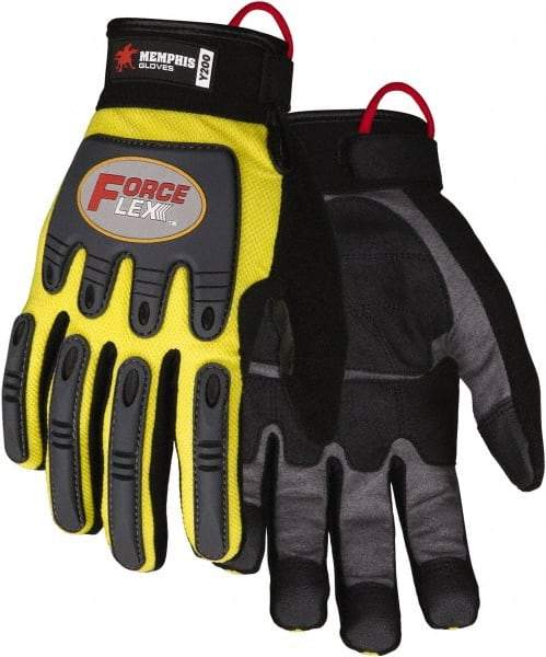 MCR Safety - Size XL Work Gloves - Adjustable Closure Cuff, Yellow Hi-Vis, Gray Leather, Red Logo, Hi-Vis Yellow Fabric, Paired - All Tool & Supply