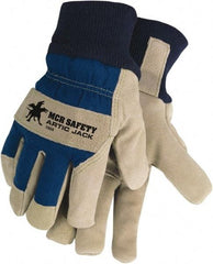 MCR Safety - Size S Pigskin General Protection Work Gloves - For Work & Driver, Uncoated, Knit Wrist Cuff, Blue/Natural, Paired - All Tool & Supply