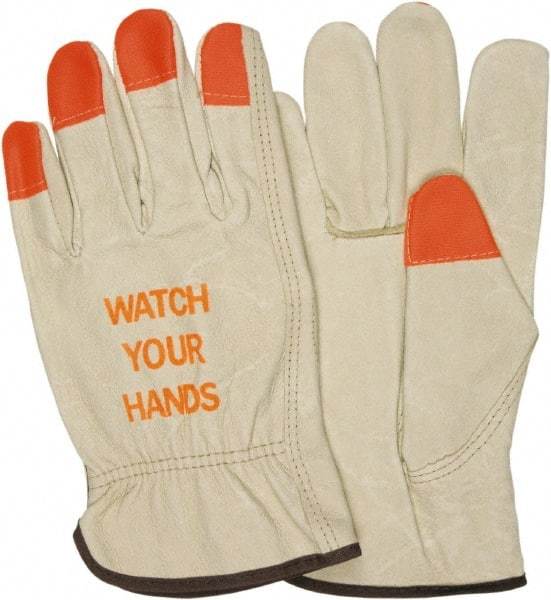 MCR Safety - Size L General Protection Work Gloves - For Work & Driver, Uncoated, Beige/Orange, Paired - All Tool & Supply