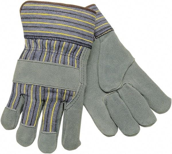 MCR Safety - Size L Cowhide General Protection Work Gloves - For Work & Driver, Uncoated, Safety Cuff, Blue/Yellow, Paired - All Tool & Supply