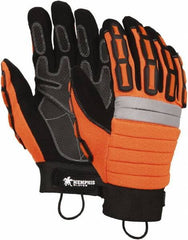 MCR Safety - Size L Leather General Protection Work Gloves - For General Purpose, Uncoated, Adjustable Closure Cuff, Black/Hi-Vis Orange, Paired - All Tool & Supply