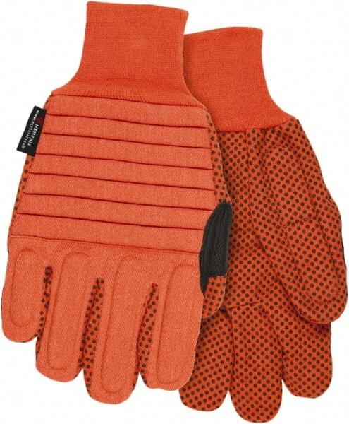 MCR Safety - Size M General Protection Work Gloves - For General Purpose, Uncoated, Slip-On Cuff, Black/Hi-Vis Orange, Paired - All Tool & Supply