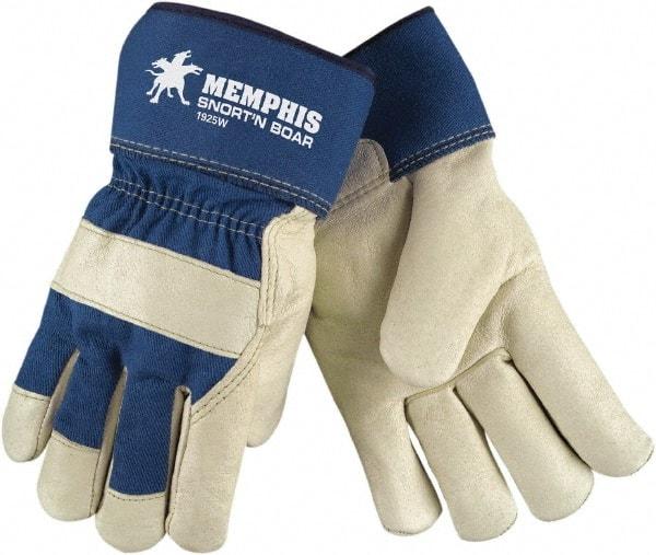 MCR Safety - Size XL Pigskin General Protection Work Gloves - For Work & Driver, Uncoated, Safety Cuff, Cream/Blue, Paired - All Tool & Supply