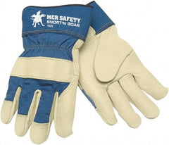 MCR Safety - Size S Pigskin General Protection Work Gloves - For Work & Driver, Uncoated, Safety Cuff, Cream/Blue, Paired - All Tool & Supply