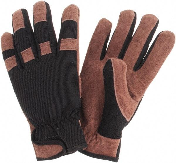 MCR Safety - Size M Cowhide General Protection Work Gloves - For General Purpose, Uncoated, Hook & Loop Cuff, Brown/Black, Paired - All Tool & Supply