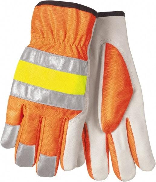 MCR Safety - Size S Cowhide General Protection Work Gloves - For General Purpose, Uncoated, Slip-On Cuff, Hi-Vis Orange, Paired - All Tool & Supply