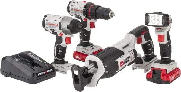 Porter-Cable - 20 Volt Cordless Tool Combination Kit - Includes 1/2" Drill/Driver, 1/4" Impact Driver, Reciprocating Saw & Flash Light, Lithium-Ion Battery Included - All Tool & Supply