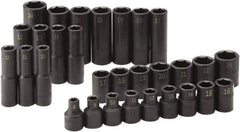 SK - 30 Piece 1/2" Drive Standard Deep Impact Socket Set - 6 Points, 8 to 24mm, Metric Measurement Standard - All Tool & Supply