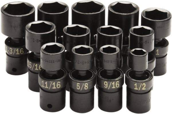 SK - 13 Piece 1/2" Drive Standard Impact Socket Set - 6 Points, 1/2 to 1-1/4", Inch Measurement Standard - All Tool & Supply