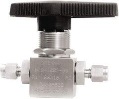 Brennan - 1/8" Pipe, Tube End Connections, Stainless Steel, Inline, Two Way Flow, Instrumentation Ball Valve - 3,000 psi WOG Rating, Nylon Handle, PTFE Seal, PFA Seat, Swaglok SS-41GS2 - All Tool & Supply