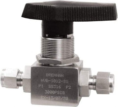 Brennan - 3/8" Pipe, Tube End Connections, Stainless Steel, Inline, Two Way Flow, Instrumentation Ball Valve - 3,000 psi WOG Rating, Nylon Handle, PTFE Seal, PFA Seat, Swaglok SS-44S6 - All Tool & Supply